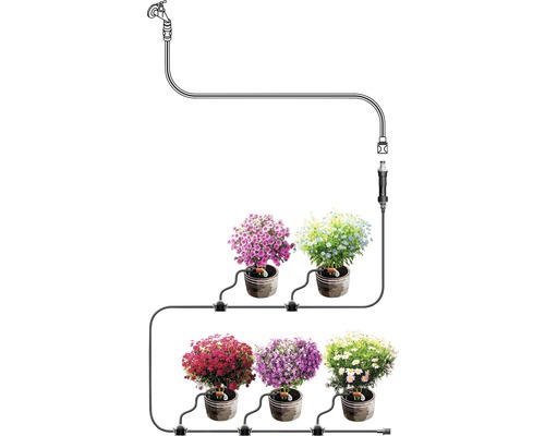 Automatische Bewässerungssystem für Pflanzen in Töpfen, mit Wasserhahnanschluss