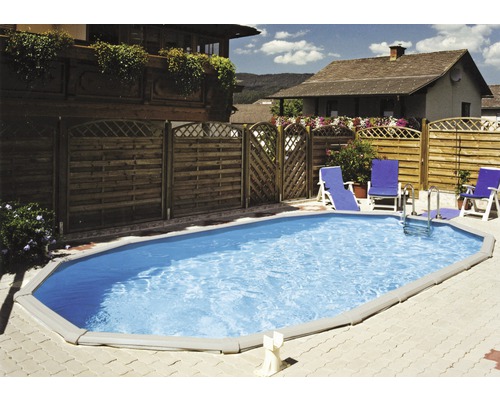 Piscine enterrée kit piscine avec parois en acier Steinbach Grande ovale 610x366x135 cm avec skimmer intégré blanc-0