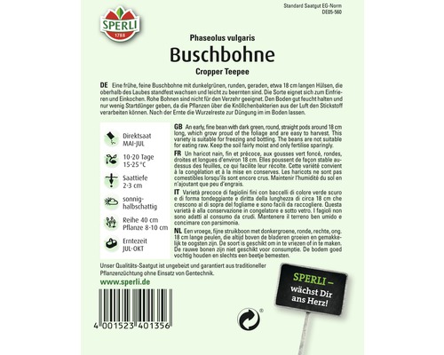 Sperli Buschbohne Cropper Teepee Saatgutpackung