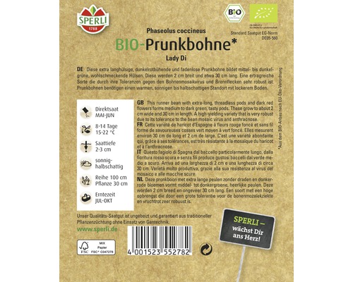 Samenpackung BIO Prunkbohne Lady Di