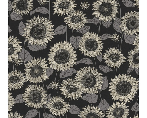 Papier peint intissé 37685-4 New Life fleurs noir Papier peint à motif tournesols