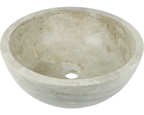 Vasque à poser en pierre naturelle travertin Ø 40 cm beige pièce unique