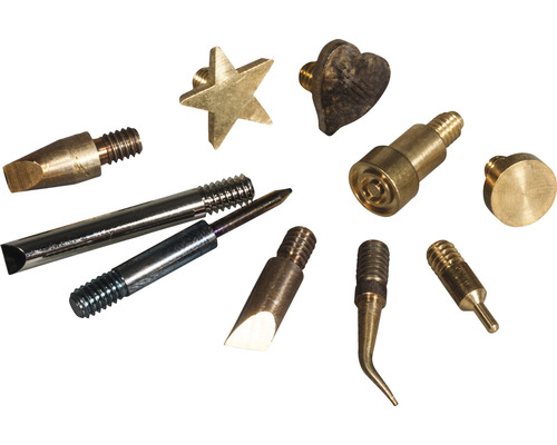 Verschiedene Brennstempelaufsätze für Brandmalkolben