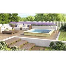 Kit de piscine hors sol en bois Karibu taille 1 rectangulaire 350x276,5x125 cm avec intissé de protection du sol, habillage intérieur avec rebord de fixation et échelle-thumb-0