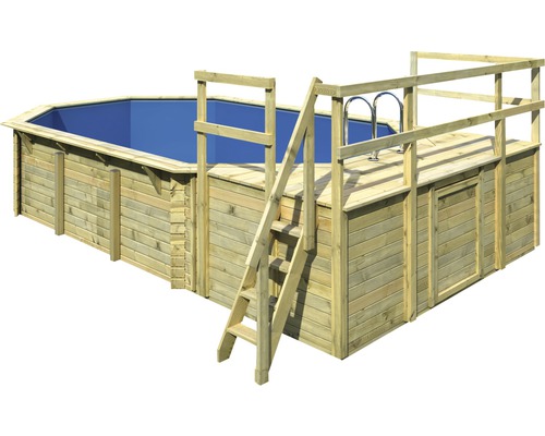 Piscine en bois avec échelle et bassin à paroi en acier