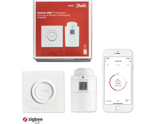 Pack de démarrage Danfoss Ally™ avec passerelle, thermostat de radiateur 014G2440 Kit de démarrage Danfoss Ally pour passerelle et thermostat de radiateur