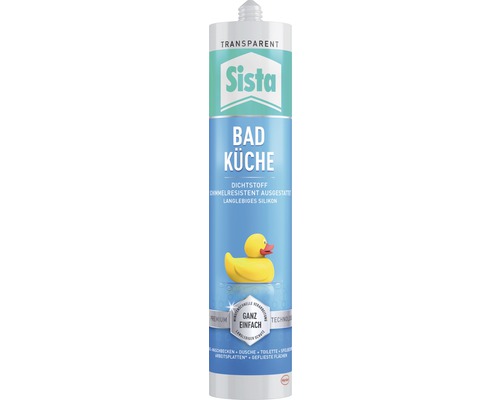 Enduit Sista salle de bains et cuisine cartouche transparent Mastic Sista Bad Küche, transparent, pour application dans la salle de bain et la cuisine