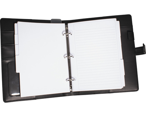 Classeur ouvert avec onglets et feuilles à lignes