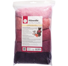 Filzwolle in verschiedenen Farbtönen in einer Verpackung