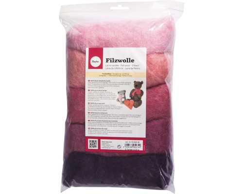 Filzwolle in verschiedenen Farbtönen in einer Verpackung