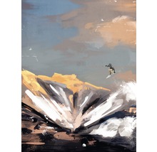 Peinture d''un skieur sautant par-dessus une montagne