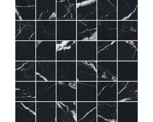 Feinsteinzeugmosaik Verona black R10B 30 x 30 cm Mosaikfliese mit Marmorstruktur