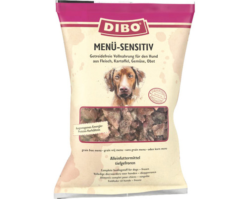 Alleinfuttermittel DIBO® Menü-Sensitiv 2 kg tiefgefroren Verpackung Dibo Menü Sensitiv Hundefutter, getreidefreie Vollnahrung mit Fleisch, Kartoffel, Gemüse und Obst