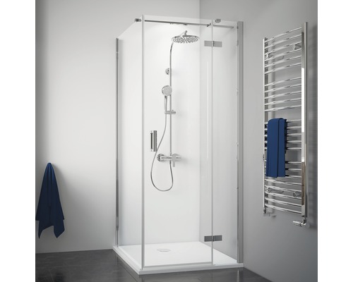 Porte de douche pour paroi latérale avec porte pivotante BREUER Panorama Express Q72 90 cm couleur du profilé chrome décor de vitre verre transparent avec verre antitache butée de porte à droite