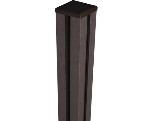 Poteau de portail en bois composite GroJa Flex avec chapeau à sceller dans le béton 10 x 10 x 240 cm terra