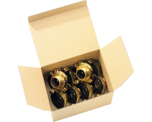 Raccord fileté GEKA AG G1" MS pack pro ,10 pièces Carton ouvert avec plusieurs raccords en laiton et joints en caoutchouc