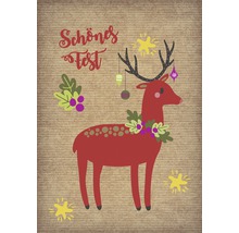 Illustration d''un cerf rouge avec décorations de Noël et l''inscription Schönes Fest