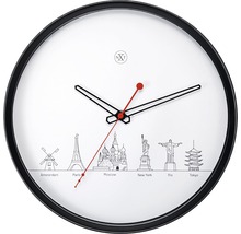 Horloge murale Worldtour plastique noir Ø 30 cm