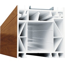 Coupe transversale d''un cadre de fenêtre en plastique avec décor bois