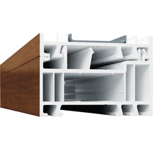 Coupe transversale d''un profilé de fenêtre en plastique avec décor bois