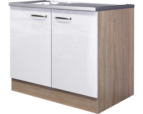 Flex Well Spülenschrank inkl Spüle Valero BxTxH 100x60x86 cm weiß hochglanz zerlegt