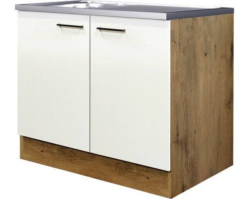 Flex Well Spülenschrank inkl Spüle Vintea BxTxH 100x60x85 cm magnolienweiss matt zerlegt