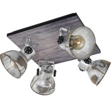 Spot de plafond acier/bois à 4 ampoules Lxl 450x450 mm Barnstaple marron-patine/noir-thumb-1