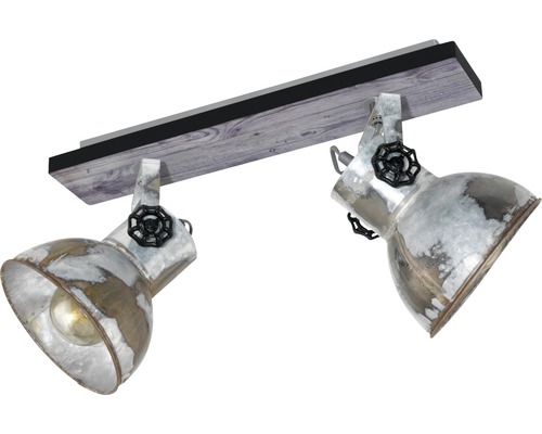 Plafonnier acier/bois à 2 ampoules Lxl 475x90 mm Barnstaple marron-patine/noir