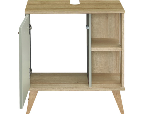 Waschbeckenunterschrank mit einer Tür und offenen Regalen für das Badezimmer