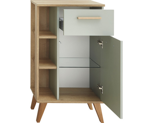 Meuble d''appoint avec tiroir, porte, étagère et rayonnages