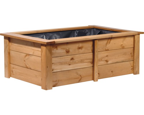 Rechteckiger Pflanzkasten aus Holz mit Folie