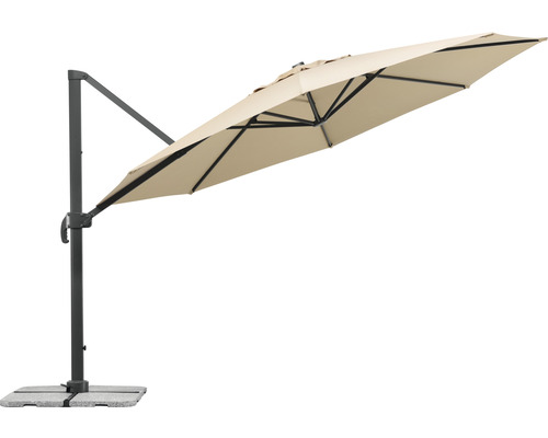 Parasol déporté, parasol de jardin Schneider Rhodos Grande Ø 400 cm rond nature Parasol déporté pour le jardin avec support gris