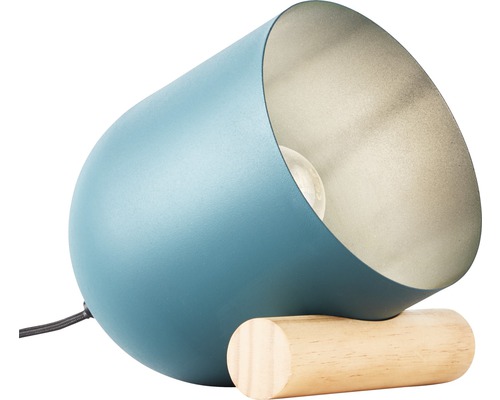 Lampe de table métal/bois 1 ampoule hxLxl 205x190x160 mm Koji turquoise/bois clair avec interrupteur intermédiaire à cordon