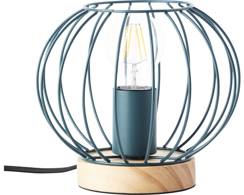 Lampe de table métal/bois à 1 ampoule hxØ 173x194 mm Sorana turquoise/bois clair avec interrupteur intermédiaire à cordon