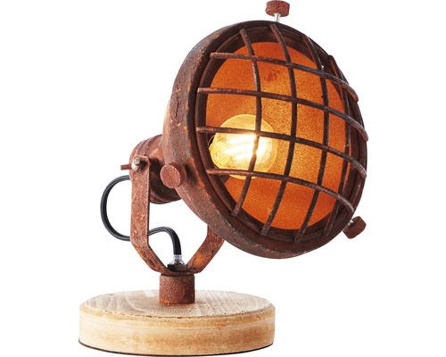 Lampe de table métal/bois à 1 ampoule h 210 mm Mila couleur rouille/bois avec interrupteur intermédiaire à cordon