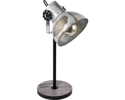Lampe de table acier/bois à 2 ampoules h 175 mm Barnstaple marron-patine/noir avec interrupteur de câble