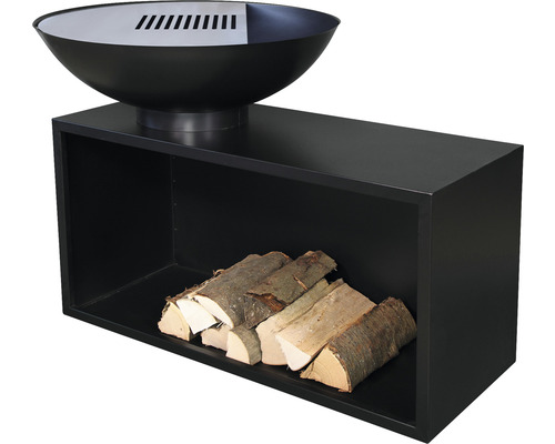 Feuerschale mit Holzfach zur Verwendung im Garten