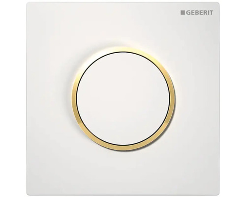 Commande d'urinoir GEBERIT type 10 plaque pneumatique blanc brillant / anneau décoratif or 	116.015.KK.1-0