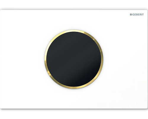 Plaque de commande GEBERIT Sigma 10 HyTronic plaque de commande WC sans contact fonctionnement à pile blanc brillant / anneau décoratif or 115.908.KK.1