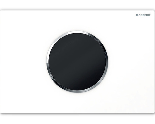Plaque de commande GEBERIT Sigma 10 HyTronic plaque de commande WC sans contact fonctionnement à pile blanc brillant / anneau décoratif chrome 115.908.KJ.1
