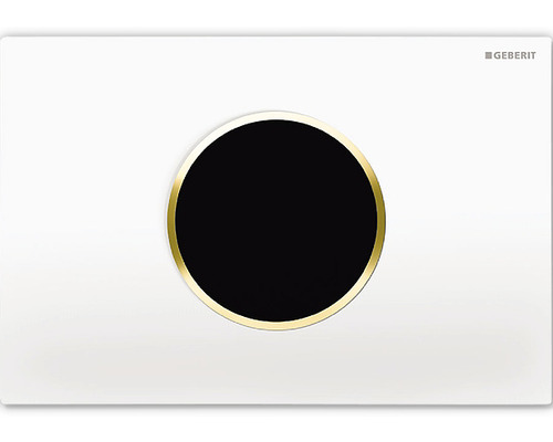 Plaque de commande GEBERIT Sigma 10 HyTronic plaque de commande WC sans contact infrarouge fonctionnement sur secteur blanc brillant / anneau décoratif or 115.907.KK.1