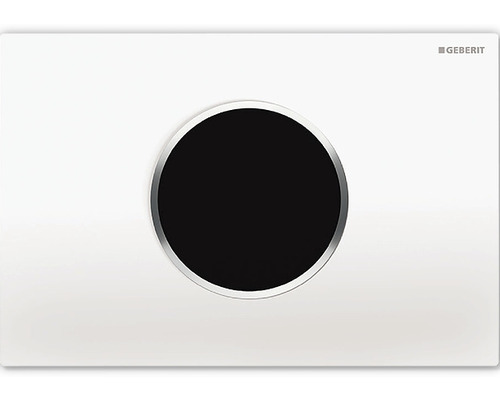 Plaque de commande GEBERIT Sigma 10 HyTronic plaque de commande WC sans contact infrarouge fonctionnement sur secteur blanc brillant / anneau décoratif chrome 115.907.KJ.1