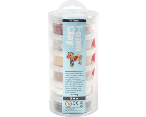 Set de Foam Clay Metallic avec six couleurs dans un emballage transparent.