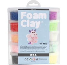 Mousse à modeler pailletée de différentes couleurs, 10 fois 35 grammes, en emballage transparent