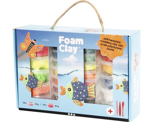 Foam Clay Modellierset mit selbsthärtender Modelliermasse und kleinen Polystyrolperlen