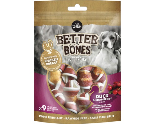 Friandises pour chien ZEUS Better Bones canard avec canneberge 7,5 cm 9 pièces 199 g friandises à mâcher