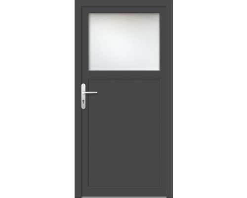 Porte d'entrée secondaire plastique ProM01 930 x 2050 mm blanc/titane gauche RC2 Porte grise avec insertion de verre dans la partie supérieure et poignée de porte