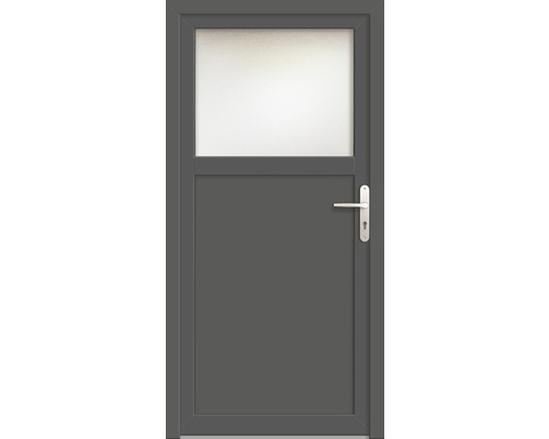 Porte d'entrée secondaire plastique ProM01 930 x 2000 mm blanc/titane droite RC2 Porte grise avec insert en verre et poignée