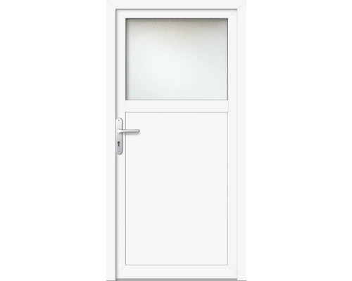 Porte d'entrée secondaire plastique ProM01 1080 x 1950 mm blanc/blanc gauche RC2 Porte blanche avec insert en verre et poignée