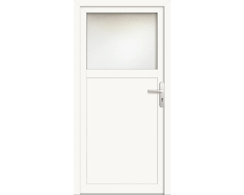 Porte d'entrée secondaire plastique ProM01 1030 x 1950 mm blanc/blanc droite RC2 Porte de service blanche avec insert en verre et poignée